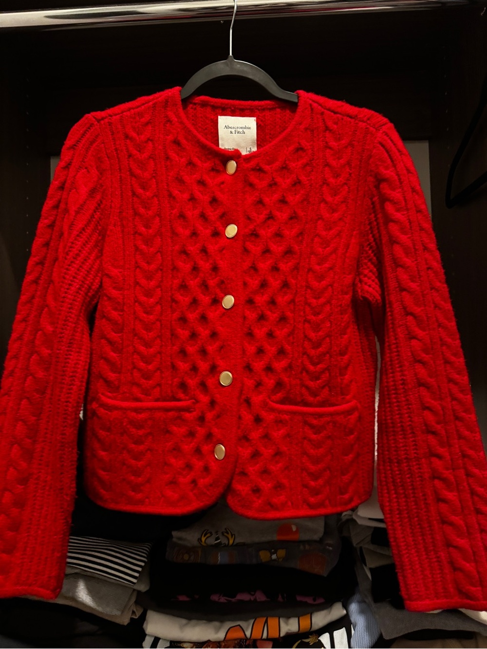 Abercrombie & Fitch Bright Red Cable-Knit Button Cardigan